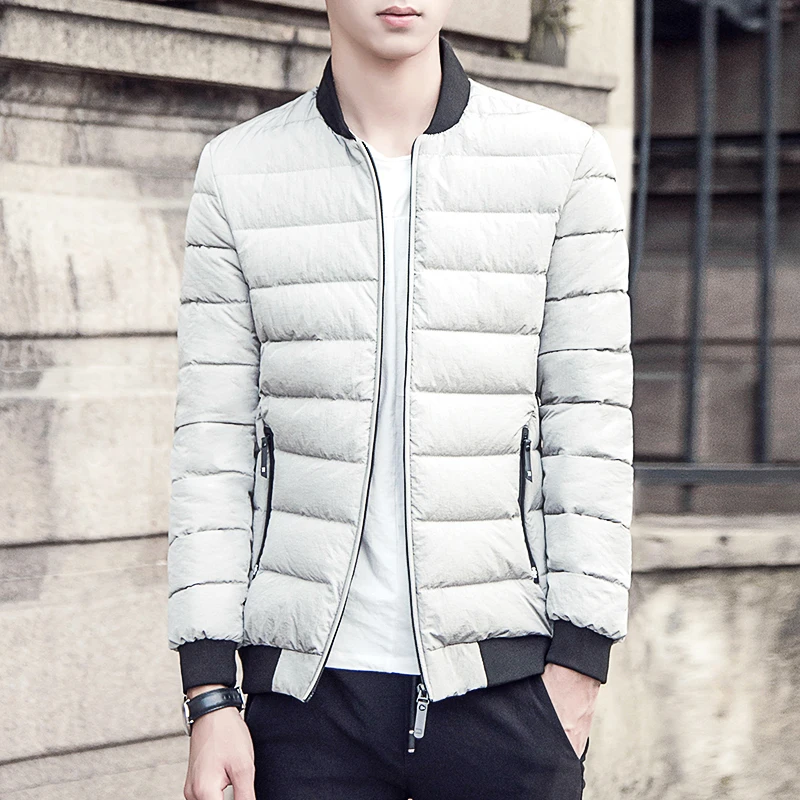 2018 winter temperament men's jacket baseball collar cotton coat solid color long-sleeved down large size clothing | Мужская одежда