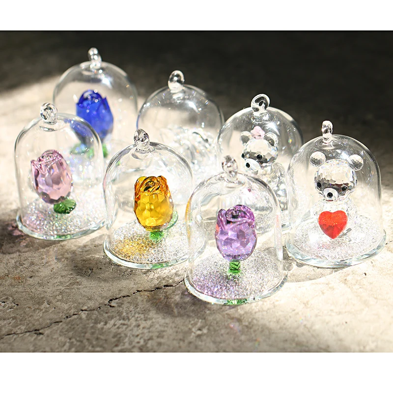 H & D Кристалл зачарованная Роза цветок фигурка мечты орнамент в стеклянном куполе