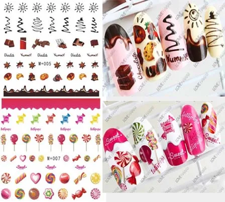 Новые конфетные наклейки для ногтей с водяными знаками кофейные украшения милые
