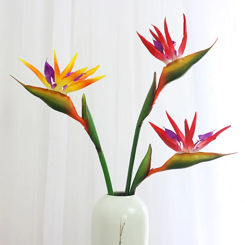 Искусственные цветы Strelitzia букет для свадебного стола Декор дешевые шелковые цветы для новогоднего рабочего стола Декор Желтый Красный 90 см