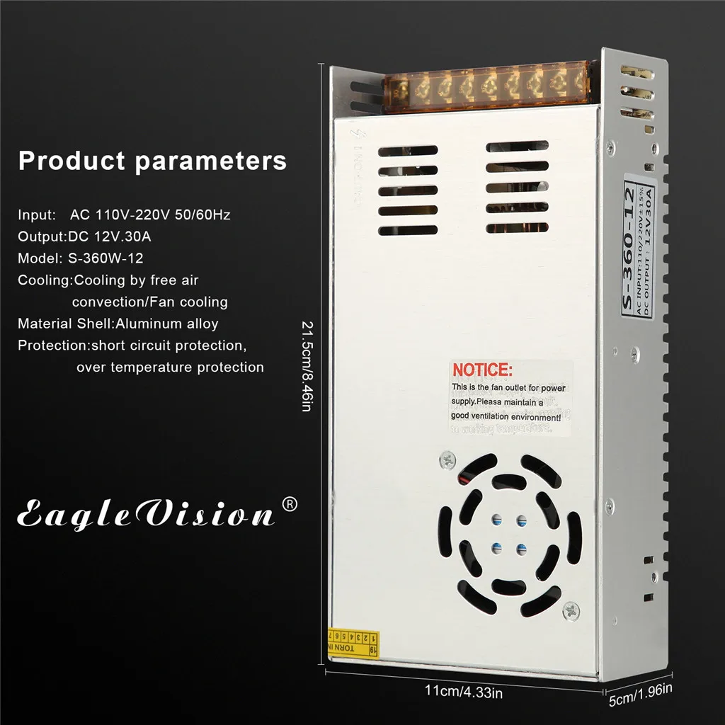 12A 360 Вт светильник ing трансформаторы 110V-220V AC к DC 12V переключатель Питание адаптер