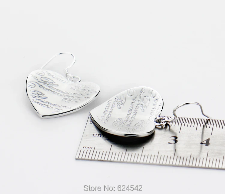 Ms 925 sterling silver earrings. Korean pop earrings heart-shaped pendant. Engraving letters love of gift.Wholesale and retail | Украшения