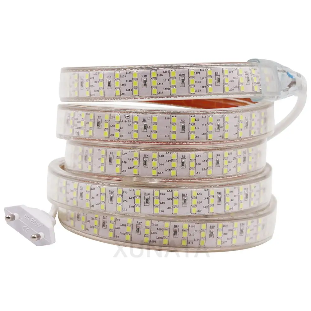 Трехрядная Светодиодная лента SMD2835 220 В 276 светодиодов/м водонепроницаемая