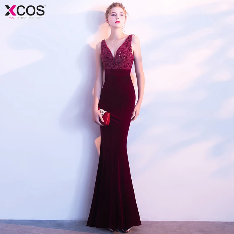 Новое Элегантное Длинное бордовое вечернее платье со стразами vestido de festa