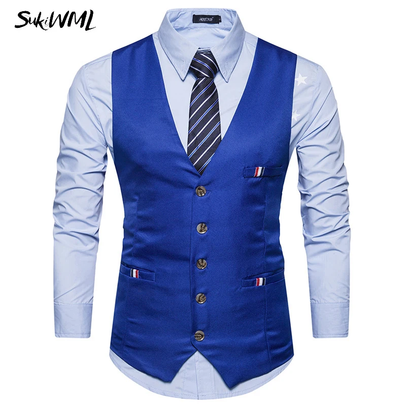 SUKIWML 2017 Новый роскошный брендовый мужской жилет классический однотонный Homme Gilet De