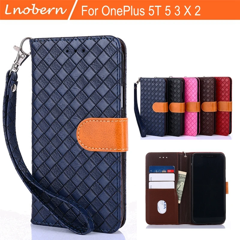 Lnobern чехол для One Plus 5 т случае тканые текстуры Флип Стиль высокое качество