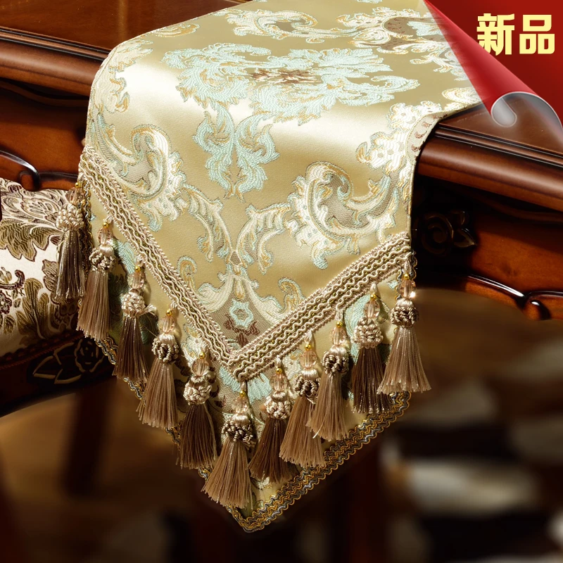 Luxury Blue Silk Jacquard Table Runner Placemat High Quality Tablecloth Flag Kitchen High-grade Supplies S | Дом и сад