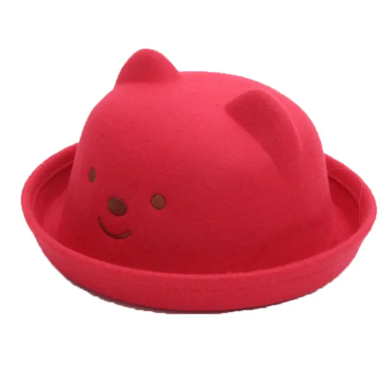 Newborn Toddler Baby Kids Girl Boy Fashion Bear Hats Visor Little Ear Cap Warm Hat Cute Babies Kid Cartoon Caps Wool Hat - Цвет: Красный