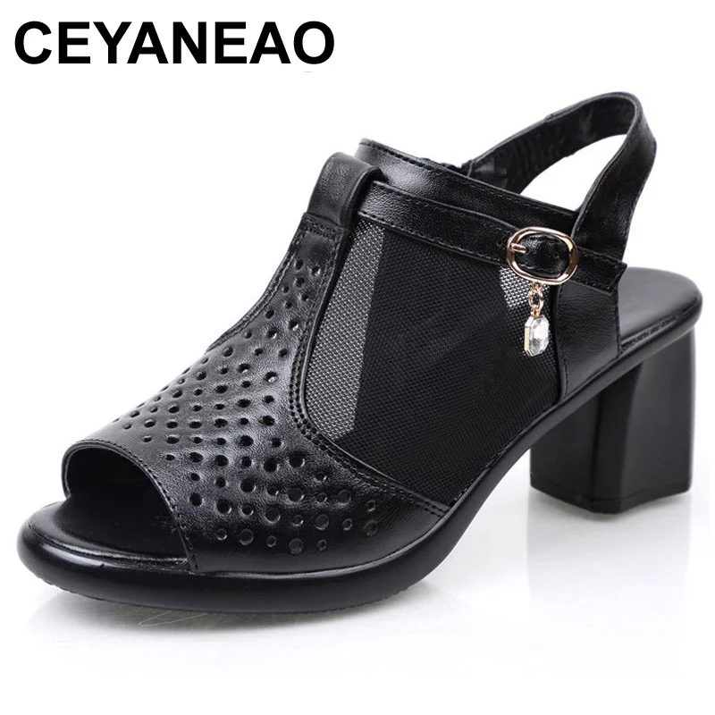 CEYANEAO/женские босоножки; летняя модная обувь для мам с открытым носком; Повседневные Удобные женские пикантные босоножки черного цвета для торжеств; E994