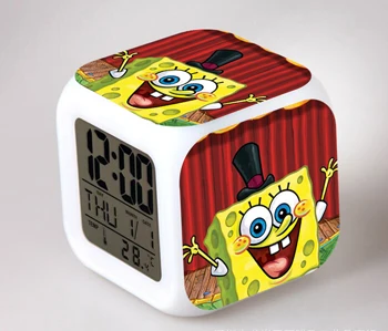 SpongeBob светодиодный Будильник 7 цветов светящийся большой экран цифровой детский будильник подарок на день рождения многофункциональные сенсорные часы - Цвет: Сливовый
