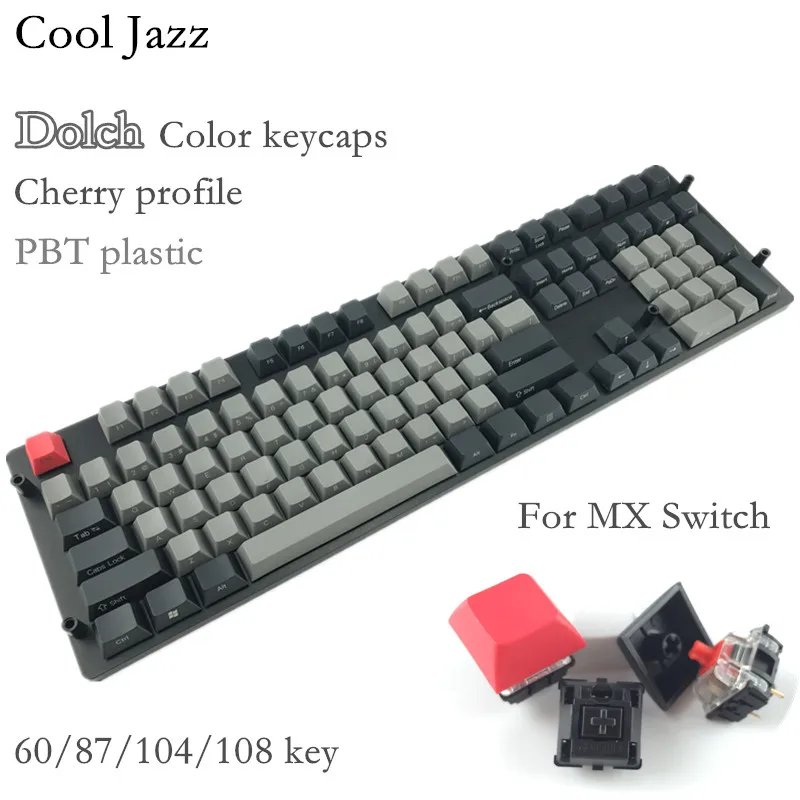 Крутая джаз черная серая Смешанная Dolch Толстая PBT 104 87 61 кепка для ключей Mac