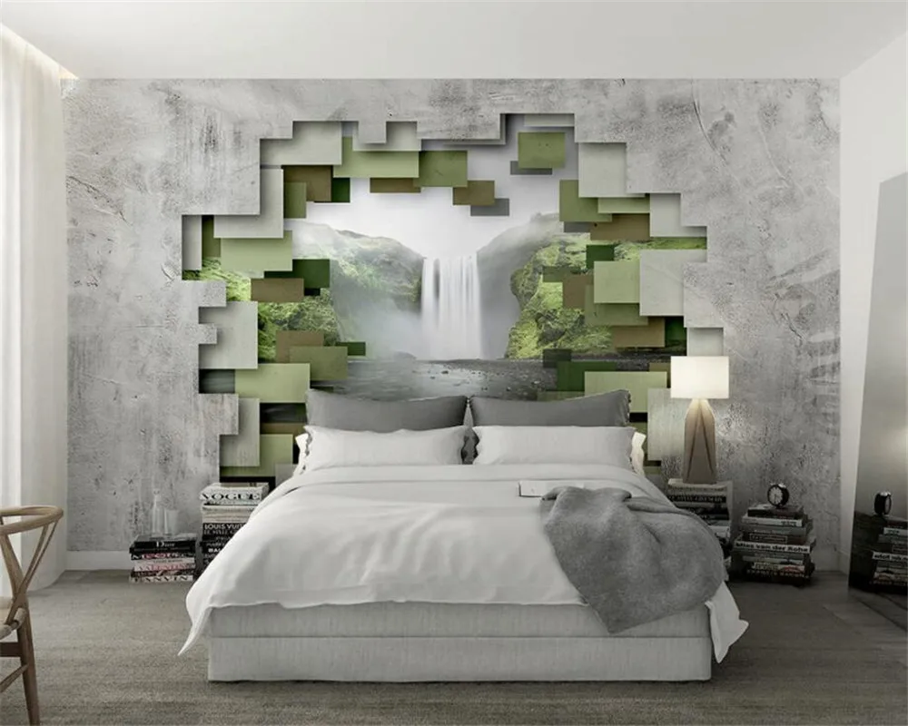 Custom wallpaper polygon geometric concrete wall waterfall photo wallpaper modern home decoration 3d wallpaper murals
