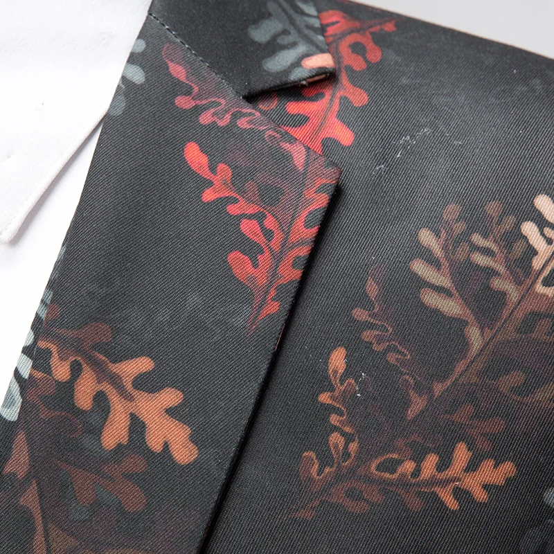 (Куртка + жилет брюки) 2018 платье ведущего вечера с узором листьев мужские костюмы