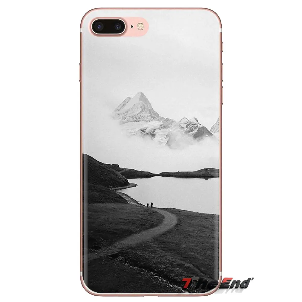 For iPod Touch Apple iPhone 4 4S 5 5S SE 5C 6 6S 7 8 X XR XS Plus MAX mountain mist black and white design Silicone Housing Case |