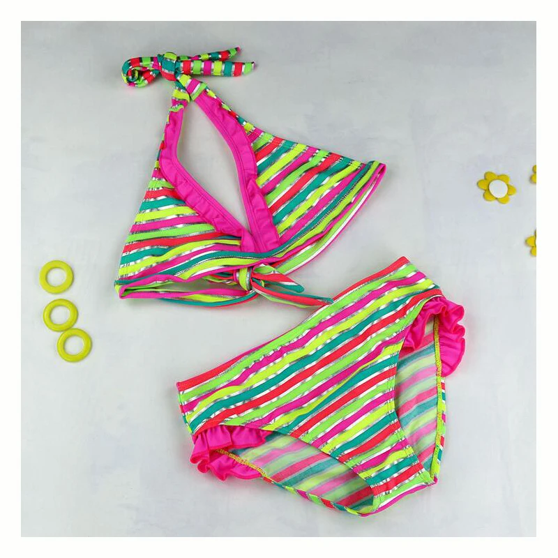 Новинка лета 2017 детское бикини в полоску Раздельный купальник из двух частей для