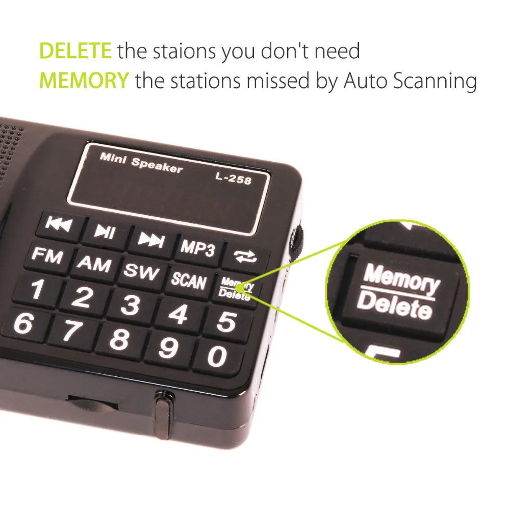 PRUNUS портативный SW/FM/AM (MW) MP3 радио с басовым динамиком. Большая кнопка и дисплей.