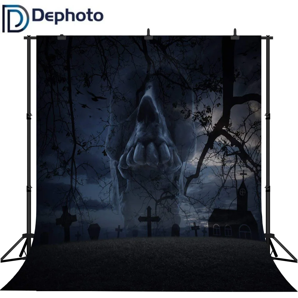 

Dephoto бесшовный фон для фотосъемки Ужасный Череп кладбище Хэллоуин тематический фон профессиональная Фотостудия