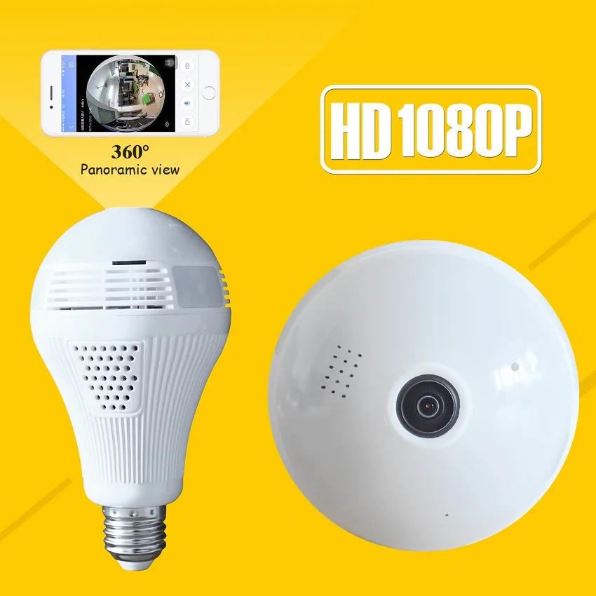 1080P лампа Беспроводная ip камера HD 2MP мини Wifi P2P Wi Fi рыбий глаз 360 градусов