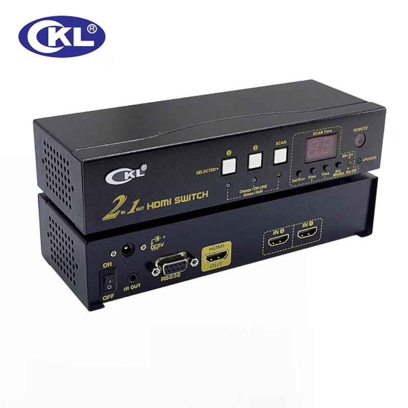 CKL-21H 2 Port Auto HDMI Switch 2 in 1 out with IR Remote RS232 Control Auto Detection EDID Support 3D 1080P