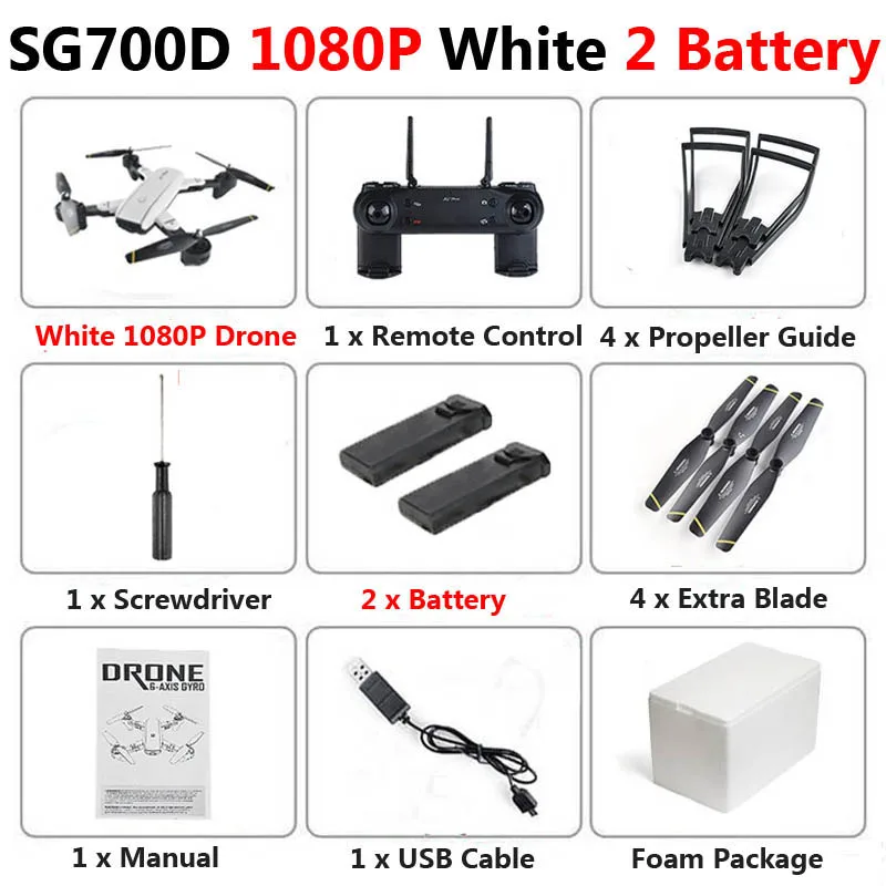 1080P White 2B Foam SG700-D WiFi FPV Mini Drone двойная камера 720P 1080P 4K оптический поток воздушная видео Профессиональный складной Радиоуправляемый квадрокоптер игрушка XS809S - Цвет: 1080P White 2B Foam