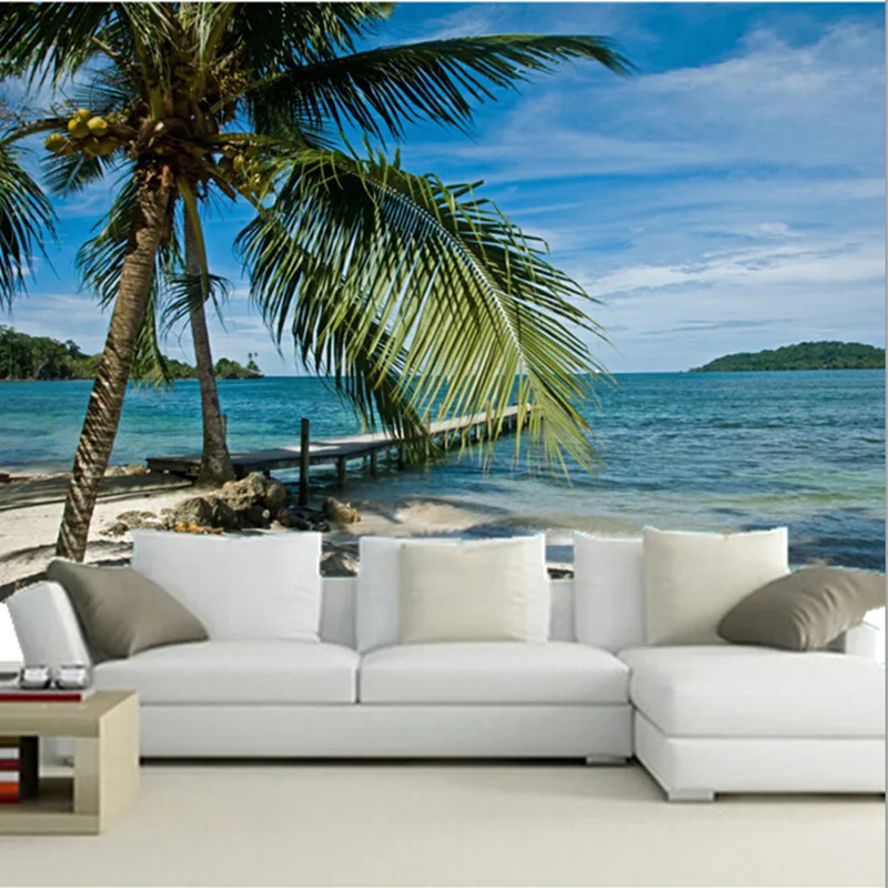 

Custom 3D large murals,Sea Tropics Sky Beach Palma Nature wallpapers, living room sofa TV wall bedroom wall paper