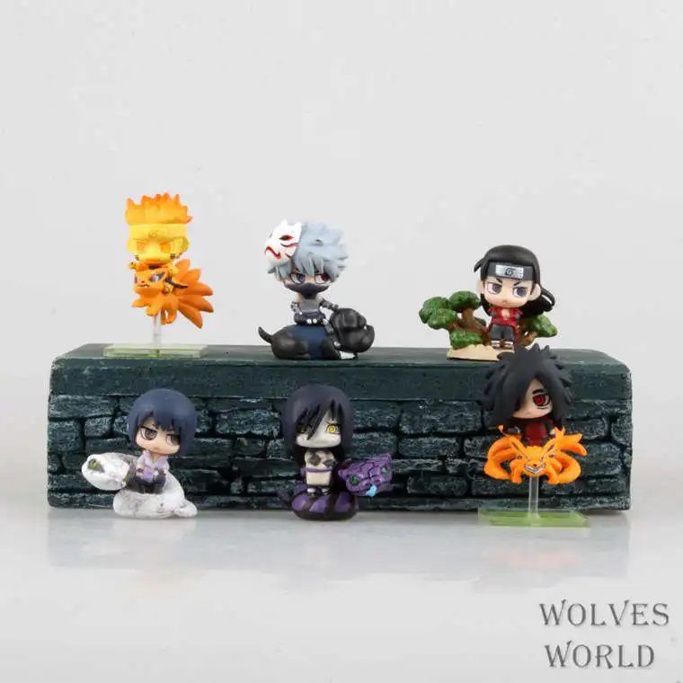 HKXZM Anime Naruto Q Version 6PCS/SET Uzumaki Uchiha Sasuke Hatake Kakashi Orochimaru PVC Figure Toys Collectibles Model | Игрушки и
