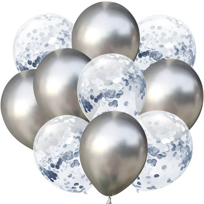 silver confetti 10 шт Металлические шары для свадьбы и дня рождения, украшение стола, девичник для мальчиков и девочек, девичник, вечерние, выпускные, золотые принадлежности - Цвет: silver confetti