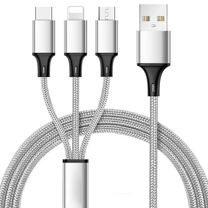 Gray Suntaiho 3 в 1 USB кабель для iPhone Xs Max 8 7 зарядное устройство для мобильного телефона Micro usb type C зарядное устройство кабель для samsung Redmi note 7 - Цвет: Gray