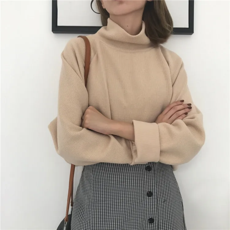 

2019Autumn New Women Sweater Casual Loose Turtleneck Knitted Jumpers Long Batwing Sleeve Crocheted Pullovers Streetwear Winter
