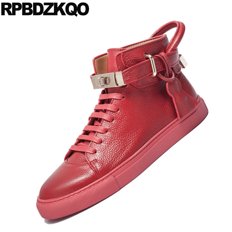 Men Shoes Casual High Top Genuine Leather Skate Italy European Cow Skin Flats British Style Sneakers Luxury Trainers Red Hip Hop |