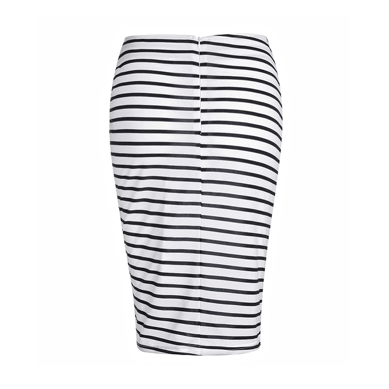 Модная женская юбка в черно-белую полоску с галстуком-бабочкой на молнии длиной