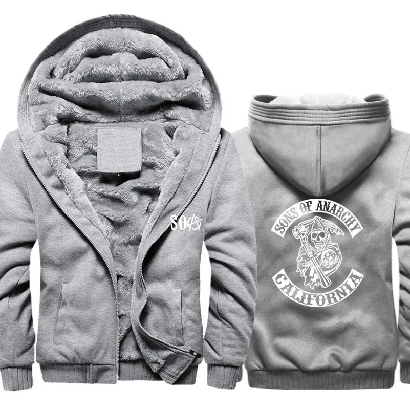 

SOA Sons of Anarchy Hoodies Mens Winter fleece Thicken Warm Camouflage coat zipper Sweatshirt SAMCRO Print Mens Hoodies Jacket
