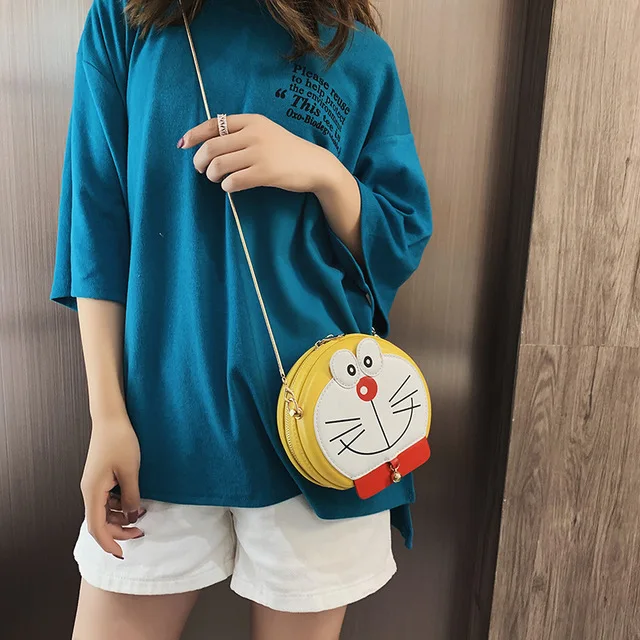 Милая мультяшная печать цепочка сумка Doraemon маленькая круглая сумка модная новая дизайнерская сумка на плечо новая женская сумка через плечо