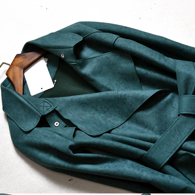 2019 женское замшевое пальто осенне зимнее модная Длинная ветровка женская