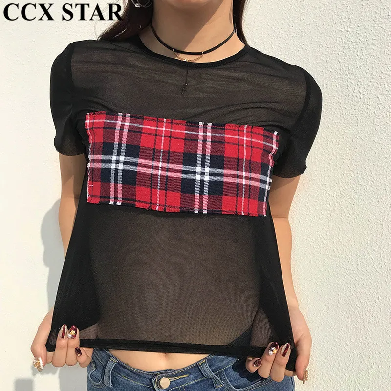 CCX Звезда Сетка плед патч пикантные футболки летние свободные дышащая Для женщин