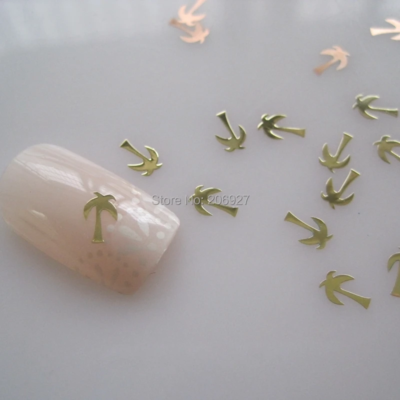 MS271-2 100pcs Золотые милые металлические наклейки с изображением пальмы для декорирования ногтей без клея.