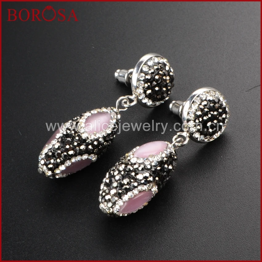 BOROSA 5 Пар Модных druzy Висячие серьги розовый кошачий глаз камень бисера овальной