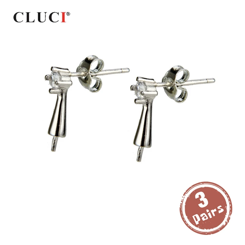 

CLUCI 3 pair wholesale 925 Sterling Silver Earrings Jewelry Pearl Earrings Mounting Silver 925 Stud Earrings For Women SE025SB