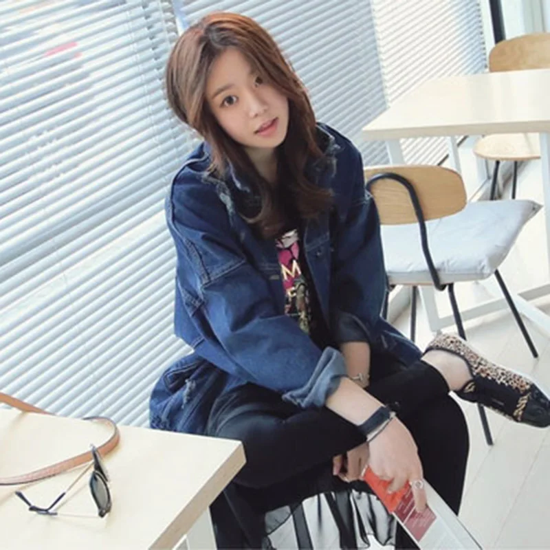 Женская джинсовая куртка оверсайз свободная однобортная в стиле ретро 2019|oversized