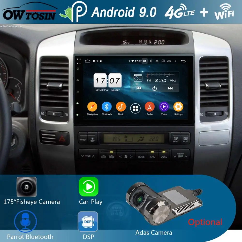 " ips Android 9,0 8 ядерный 4 Гб ram+ 64 ГБ rom автомобильный DVD радио gps для Toyota Land Cruiser Prado LC 120 2002-2010 DSP CarPlay Parrot BT