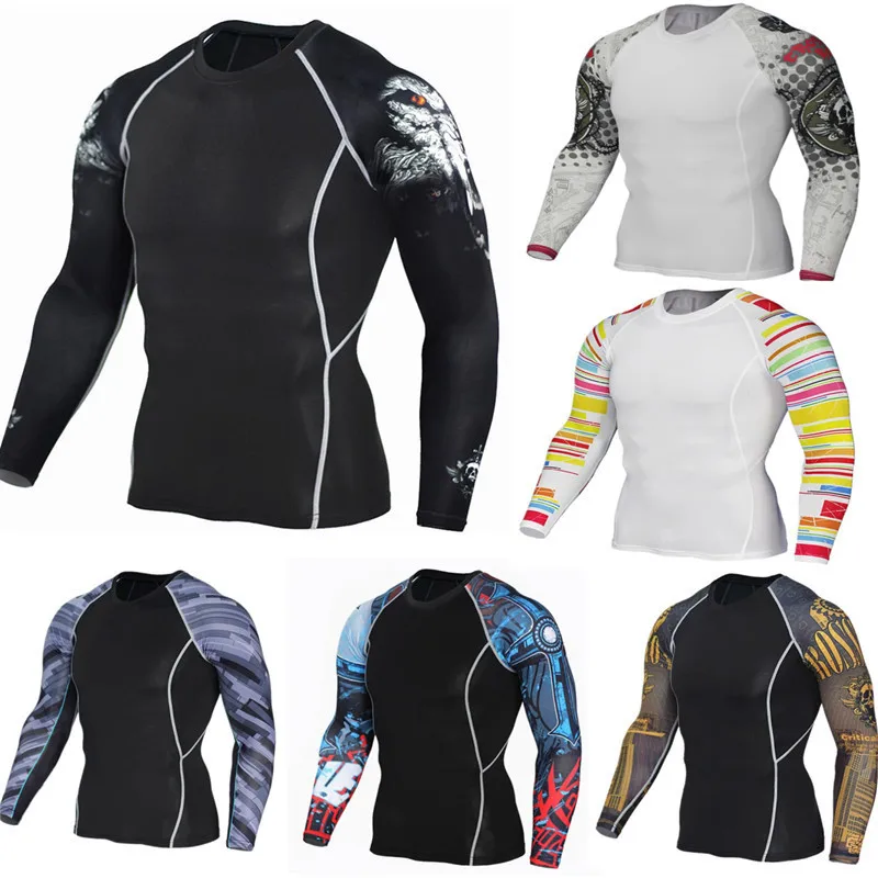 Men Long Sleeve T-shirt Thermal Muscle Compression Tights male Shirt mens tee shirts | Мужская одежда