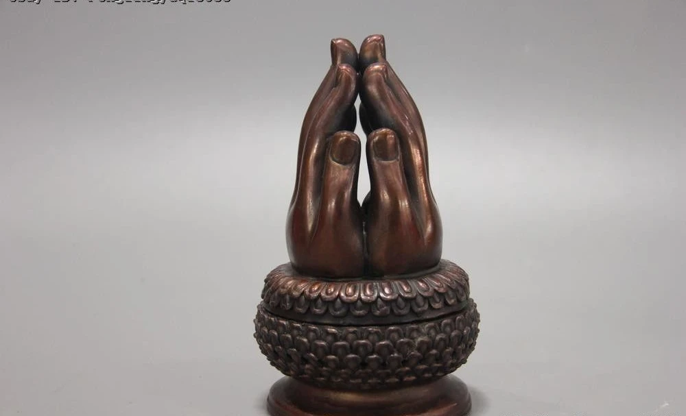 Китай бронзовая Медь Amitabha Будда Бодхисаттва Ручная горелка для благовоний в виде