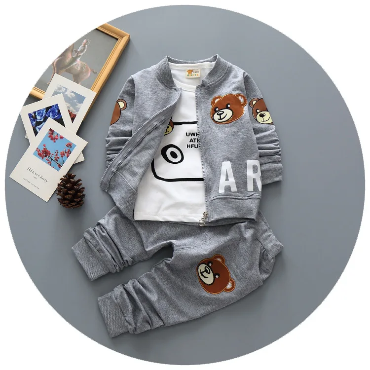 New Spring/autumn Baby Boy Clothing Set Sports Suit baby Lovely Pattern Outfits Clothes Casual Tshirt+coat+pants |