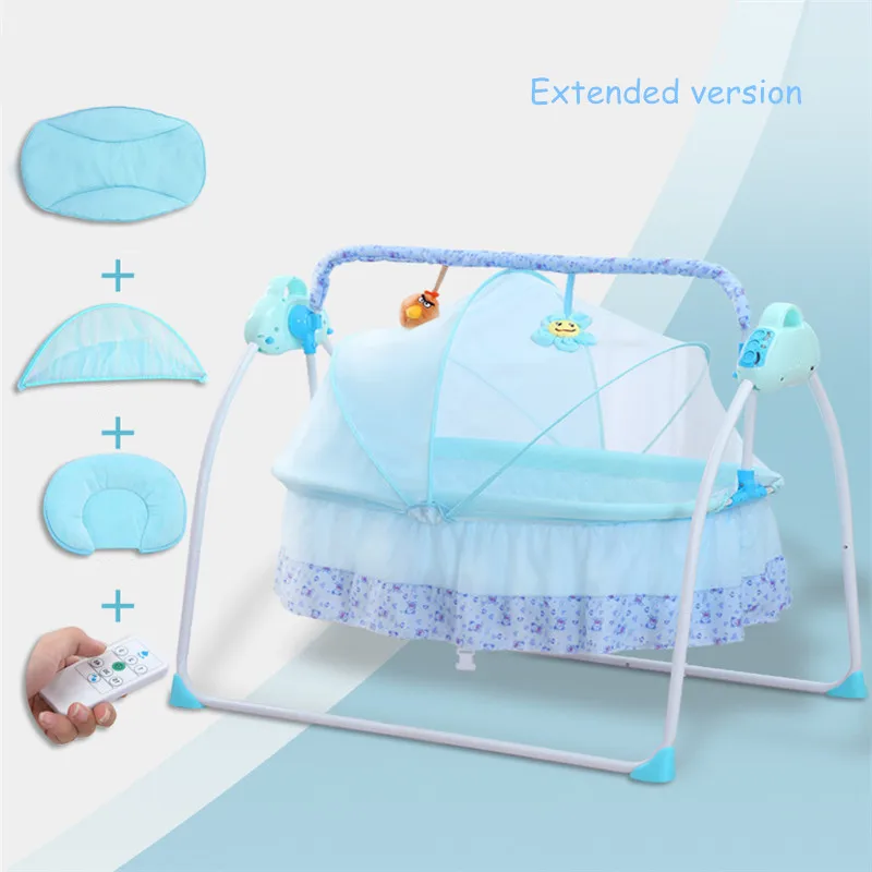 Long Standard blue Расширенная версия многофункциональная детская кроватка Интеллектуальная электрическая портативная детская кроватка Bluetooth музыкальная Колыбель Сонная Cuna Para Bebe - Цвет: Long Standard blue