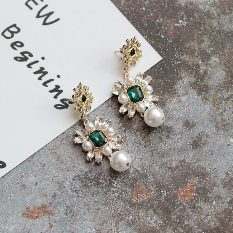 Женские винтажные длинные серьги-клипсы с зеленым кристаллом свадебные серьги