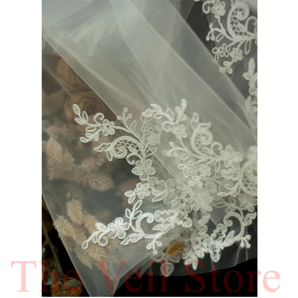 New ISHSY Short Bridal Veil weeding Veils white Ivory Tulle with comb Blusher Appliques Voiles Mariage velos de novia | Свадьбы и
