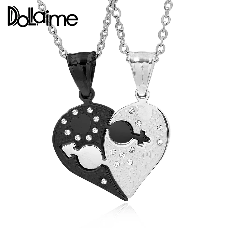 

Dolaime Banquet New Arrival Gorgeous Lovers Stainless Steel Silver Color Male and female symbols Heart pendant necklace PC012