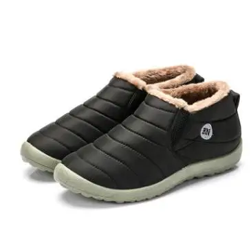 men black Мужские зимние ботинки; однотонные теплые тканевые ботильоны без застежки для мужчин; зимняя Уличная обувь; большие размеры 35-49 - Цвет: men black