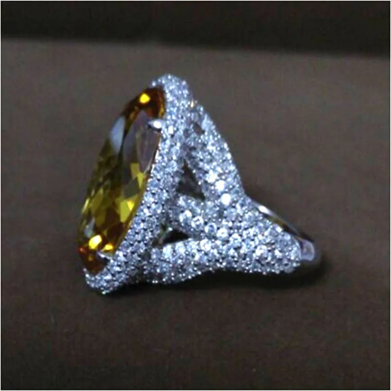 Ювелирные изделия Qi Xuan_Fashion jewelry_индивидуальные большие желтые камни Роскошные Кольца_ S925 Твердые серебряные кольца_ завод прямые продажи