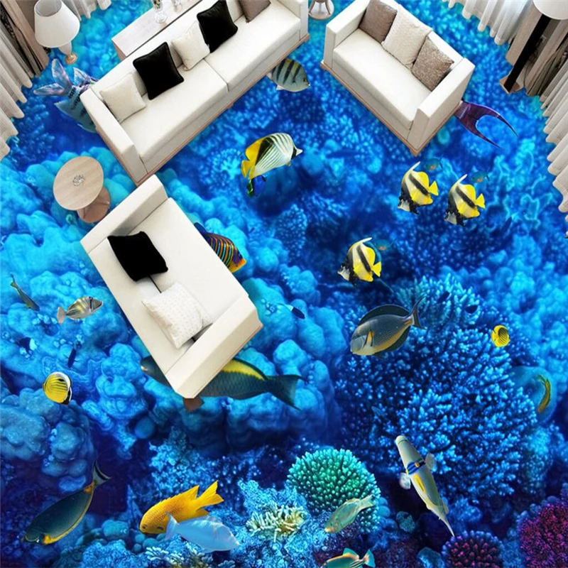 

Beibehang подводный мир на заказ 3D напольные фрески 3D стерео спальня гостиная самоклеящаяся 3D напольная плитка рулон обоев